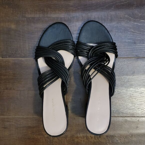 New Stuart Weitzman Twist Block 75 Sandals Womens 9.5 Black Luxury Designer Chic - Picture 2 of 10